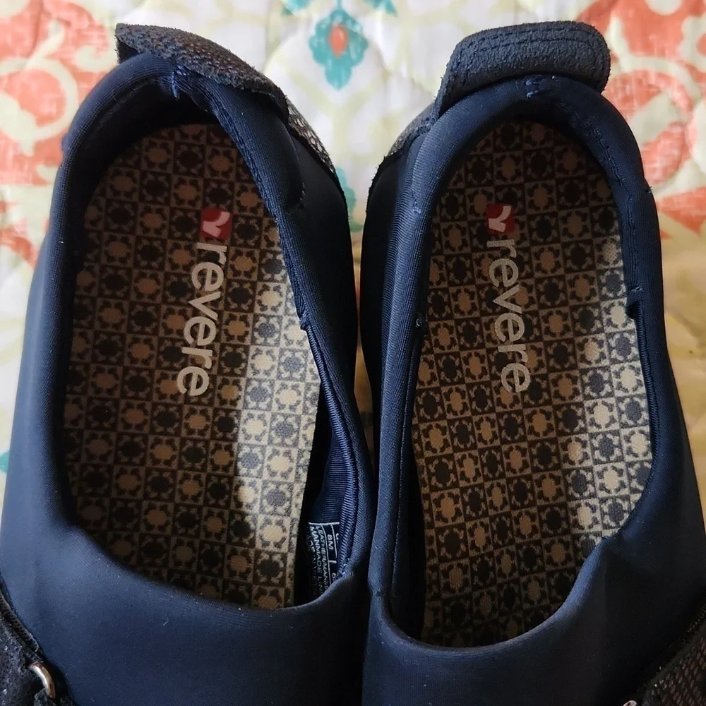 REVERE Genoa navy blue stretch loafers‎ size 8